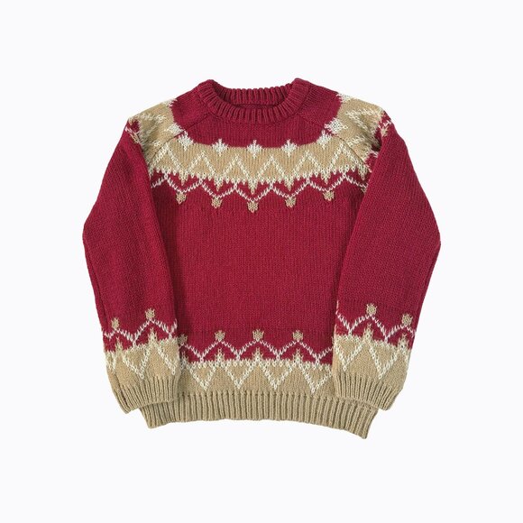 Vintage Fair Isle Sweater SzM 100% Mohair Nordic Cozy Knit Red Beige Holiday 90s - Picture 2 of 7